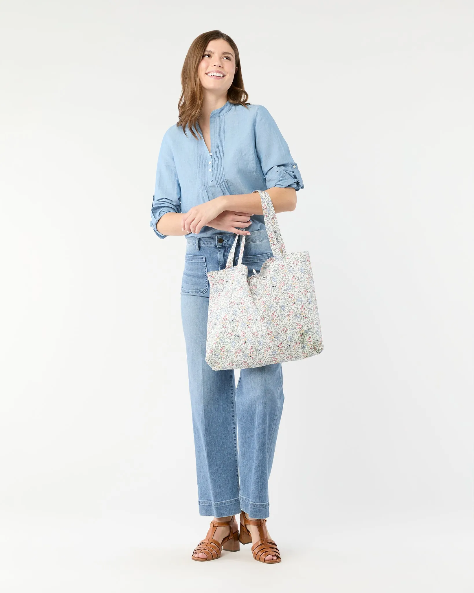 Reusable Tote Bag in Yellow/Blue Hope Springs Liberty Fabric sold by Mashburn product image thumbnail 3