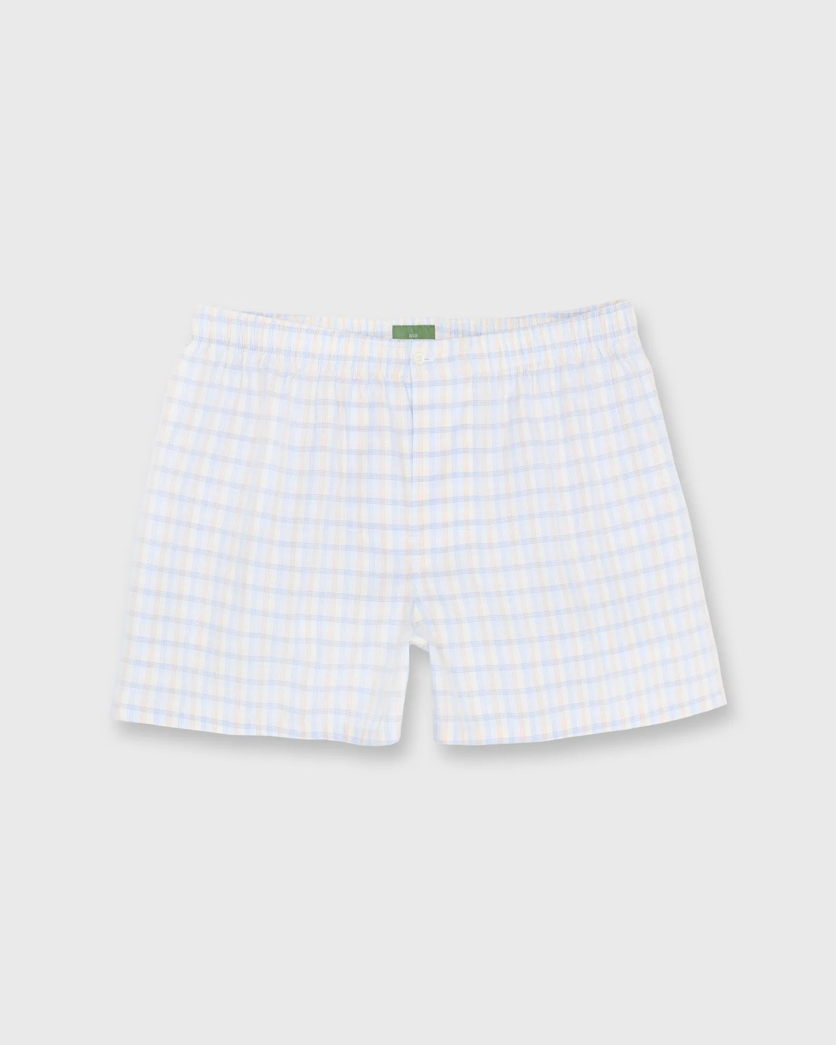 Button-Front Boxer Short in Yellow/Orange/Sky Plaid Poplin sold by Mashburn