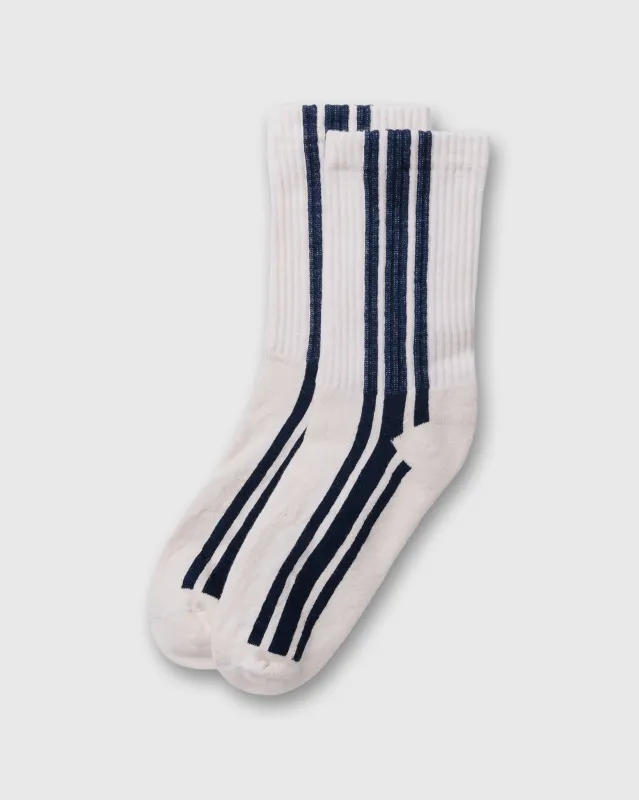 Vertical Stripe Socks in Navy sold by Mashburn