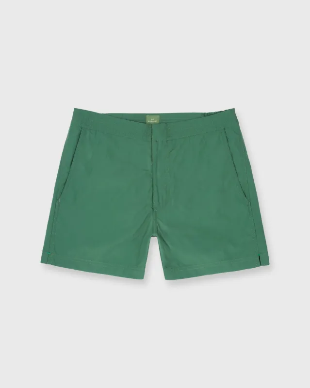 Zip-Front Standard Swim Short in Pine Nylon sold by Mashburn