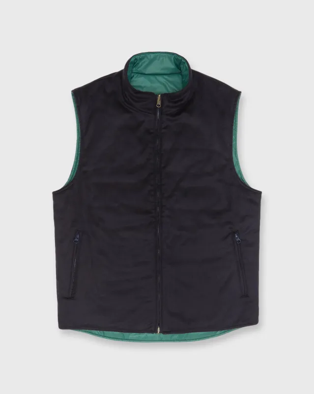 Reversible Cashpad Zip Vest in Spruce Nylon/Navy Cashmere Flannel sold by Mashburn