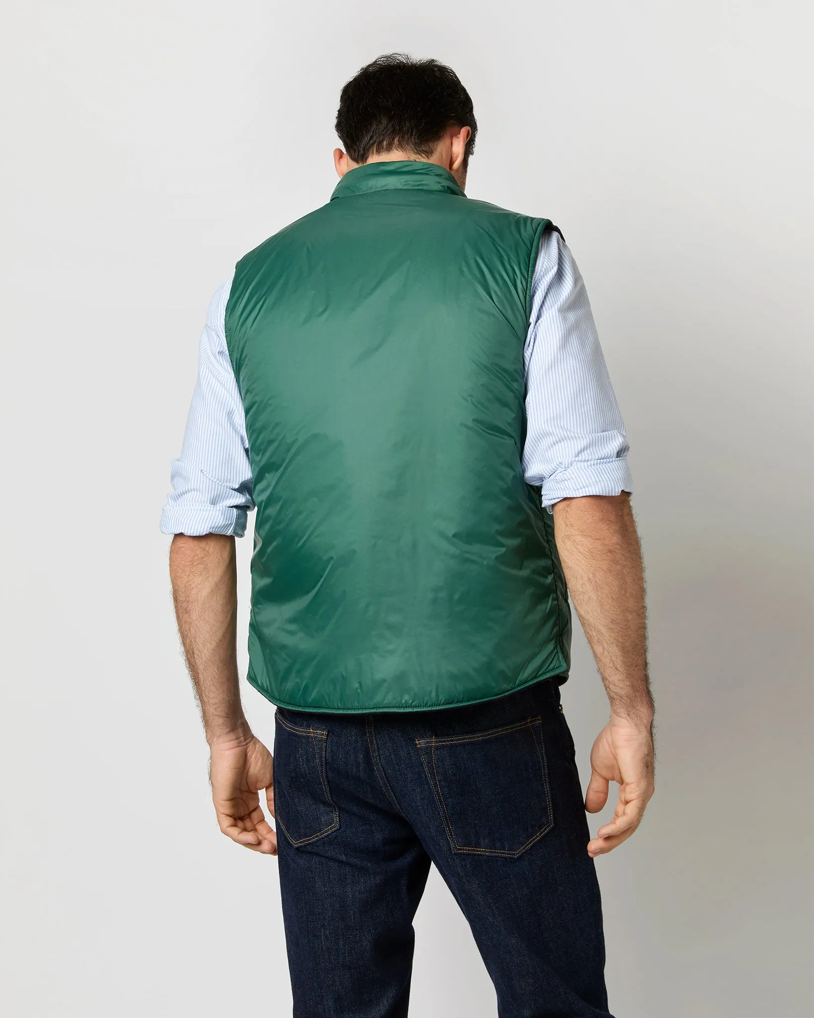 Reversible Cashpad Zip Vest in Spruce Nylon/Navy Cashmere Flannel sold by Mashburn product image thumbnail 4