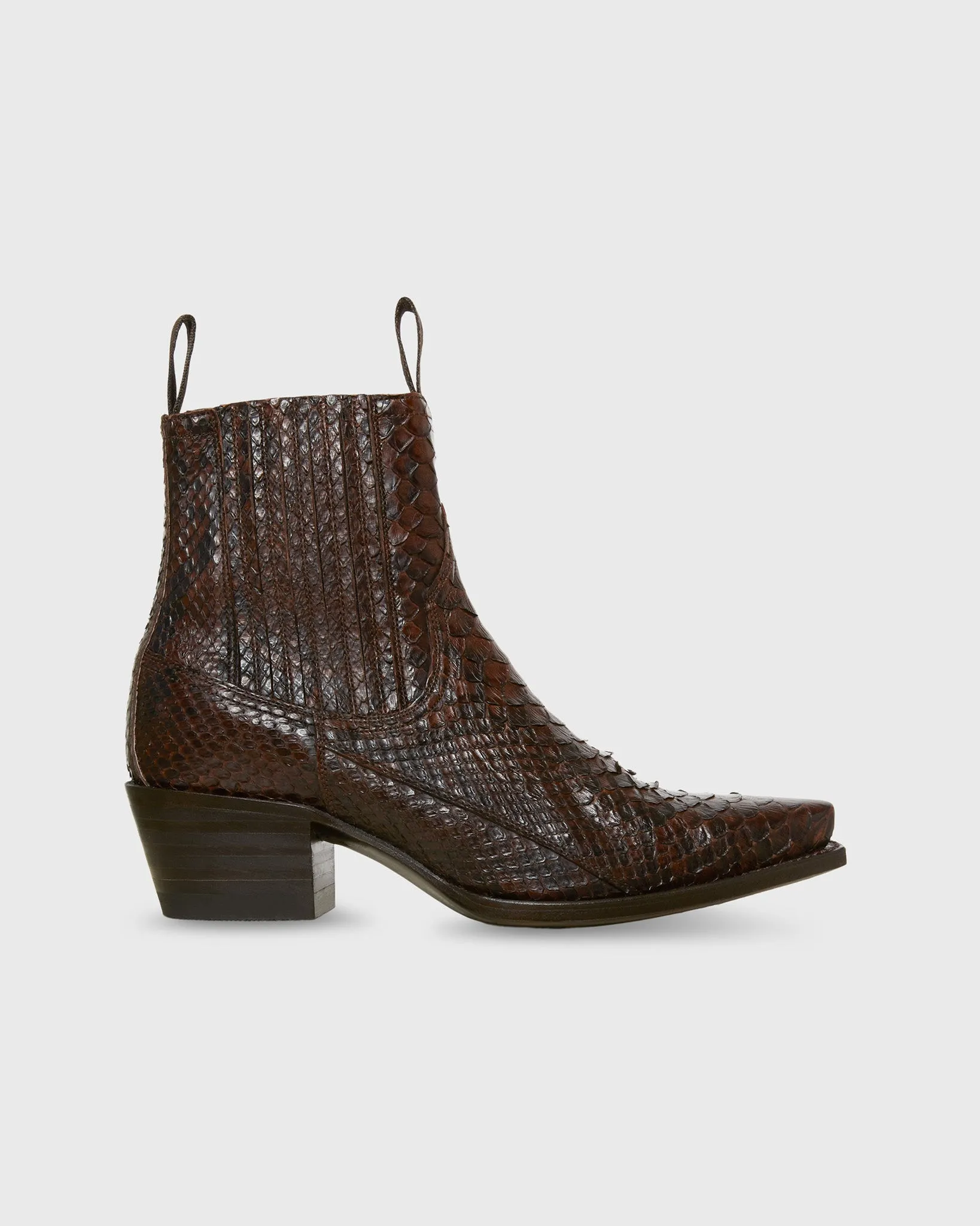 Short Cowboy Boot in Brown Python sold by Mashburn