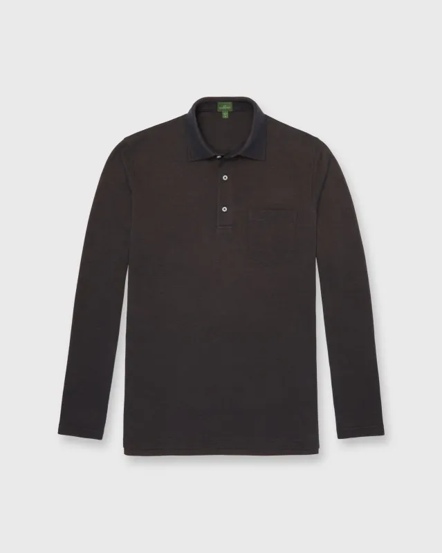 Long-Sleeved Polo in Brown Dark Oxford Pima Pique sold by Mashburn
