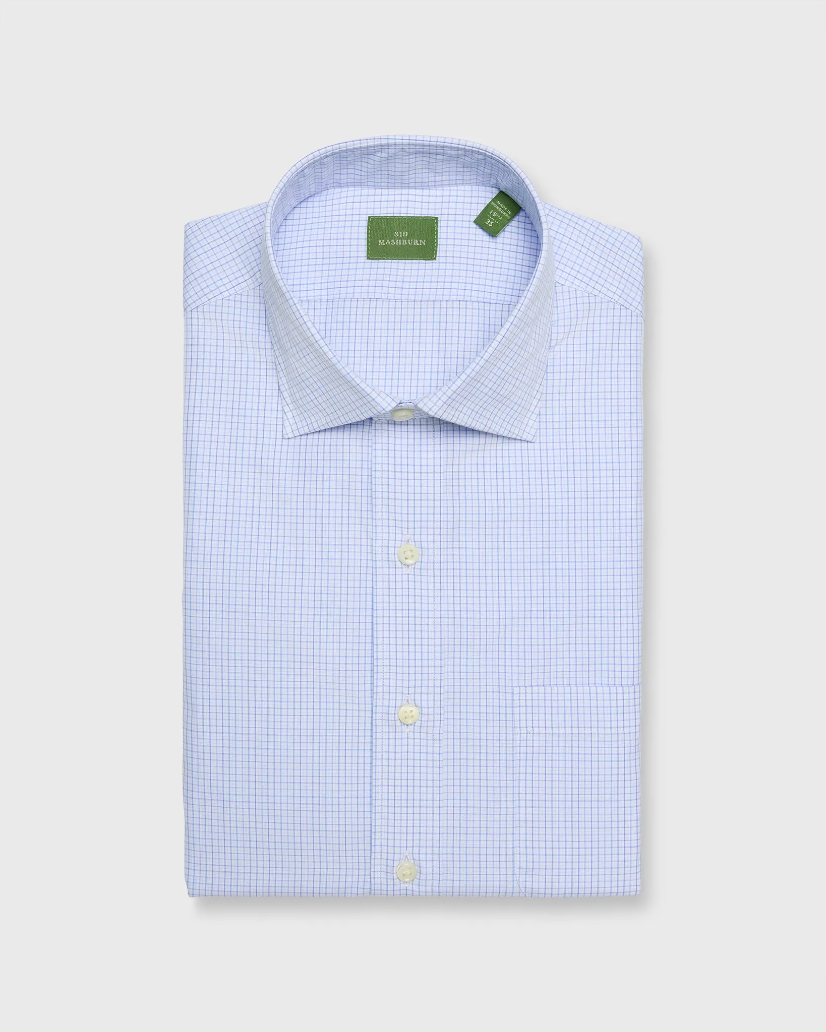 Spread Collar Dress Shirt in Blue Multi Check Poplin sold by Mashburn