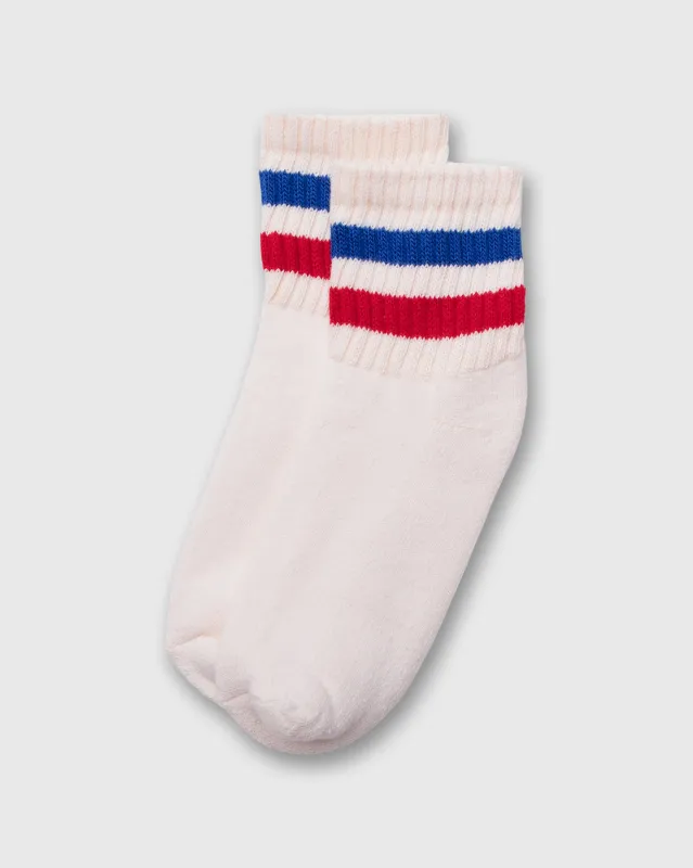 Retro Stripe Quarter Crew Socks in Royal/Red sold by Mashburn