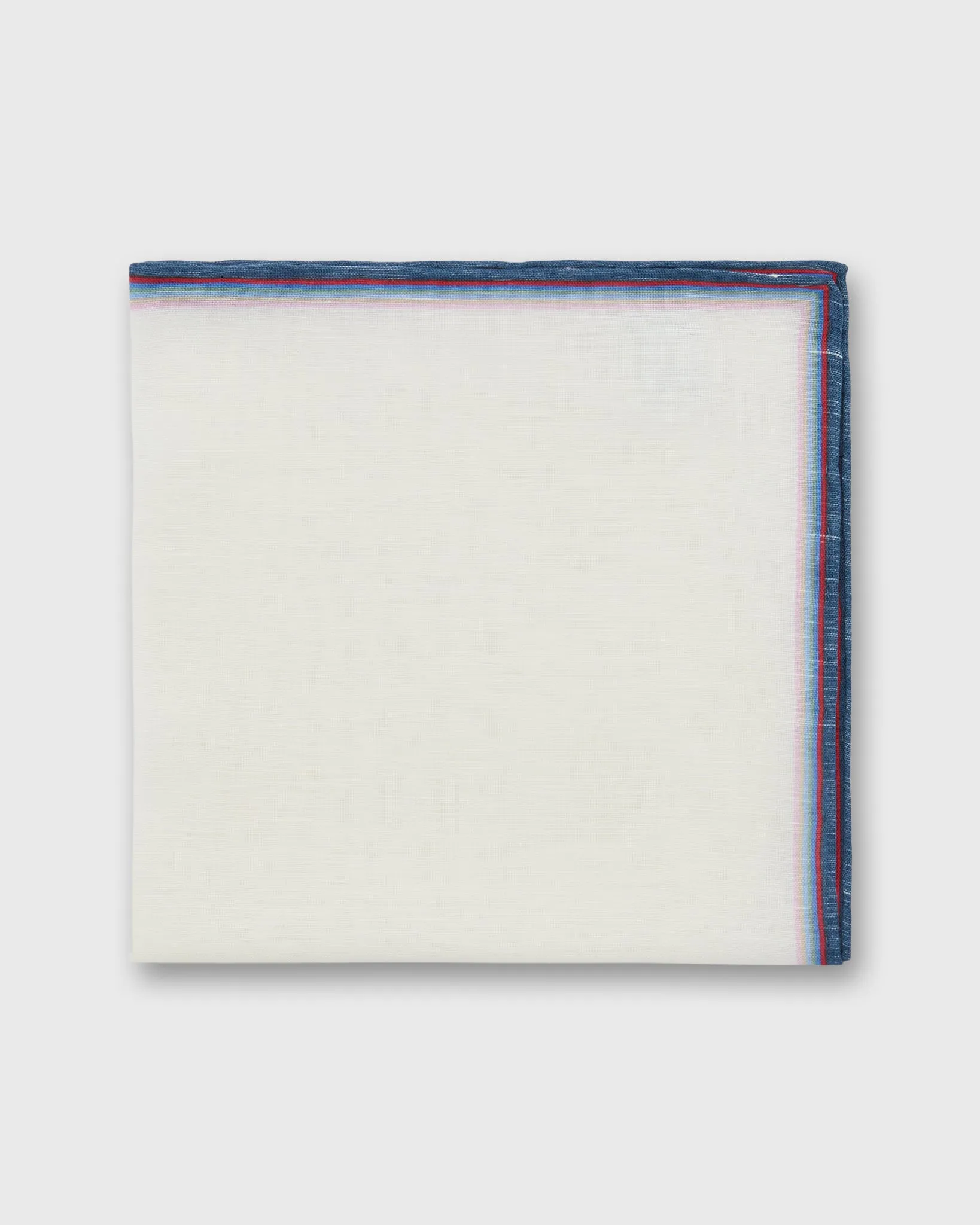 Linen/Cotton Print Pocket Square in Multi Stripe Border sold by Mashburn