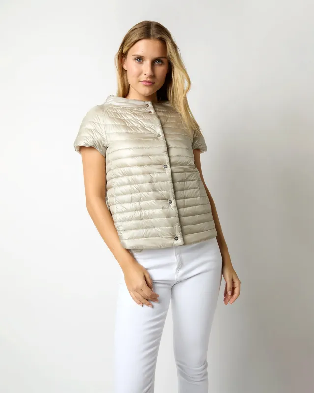 Reversible Cap-Sleeve Jacket in White/Pearl Grey made by Herno