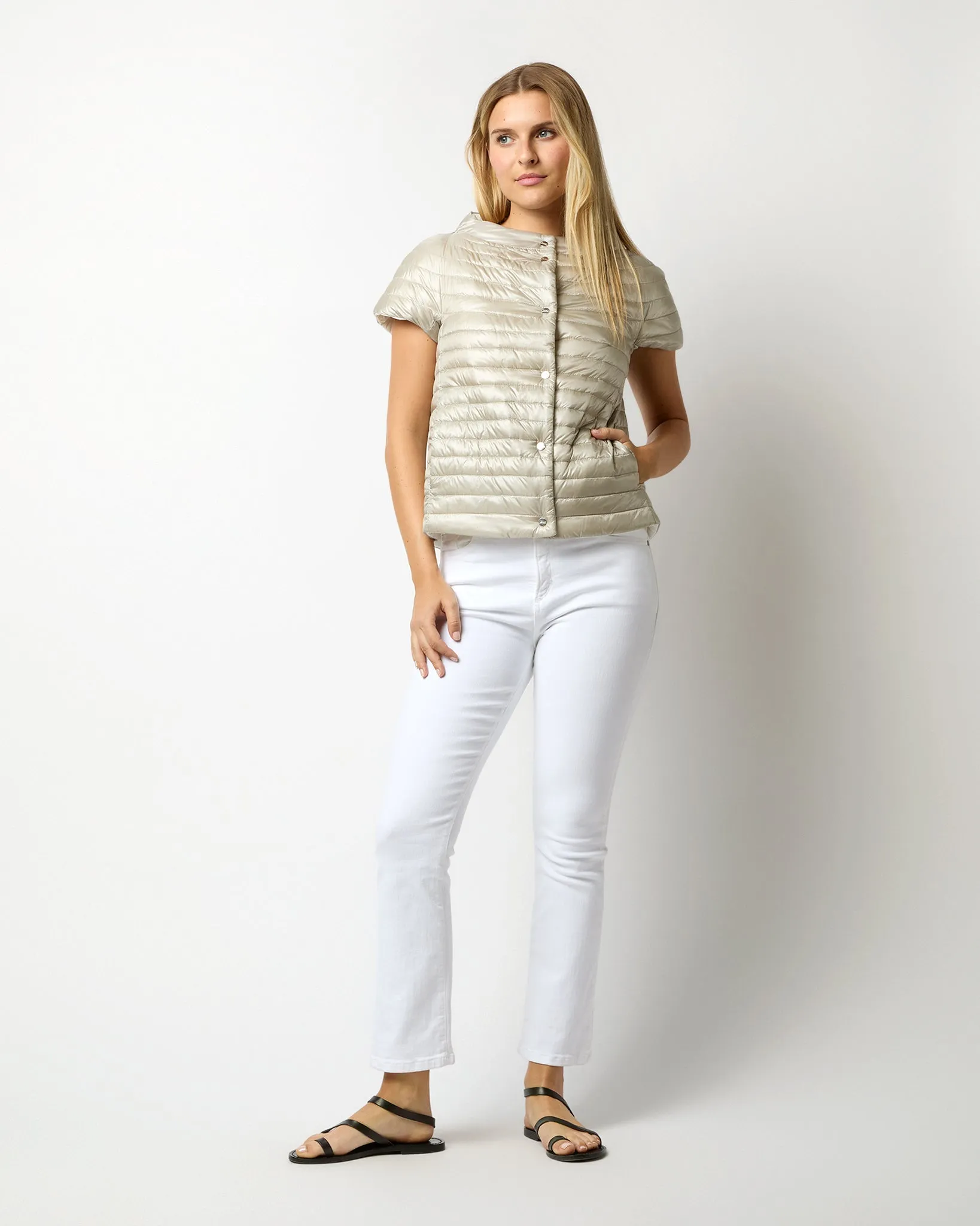 Reversible Cap-Sleeve Jacket in White/Pearl Grey sold by Mashburn product image thumbnail 5