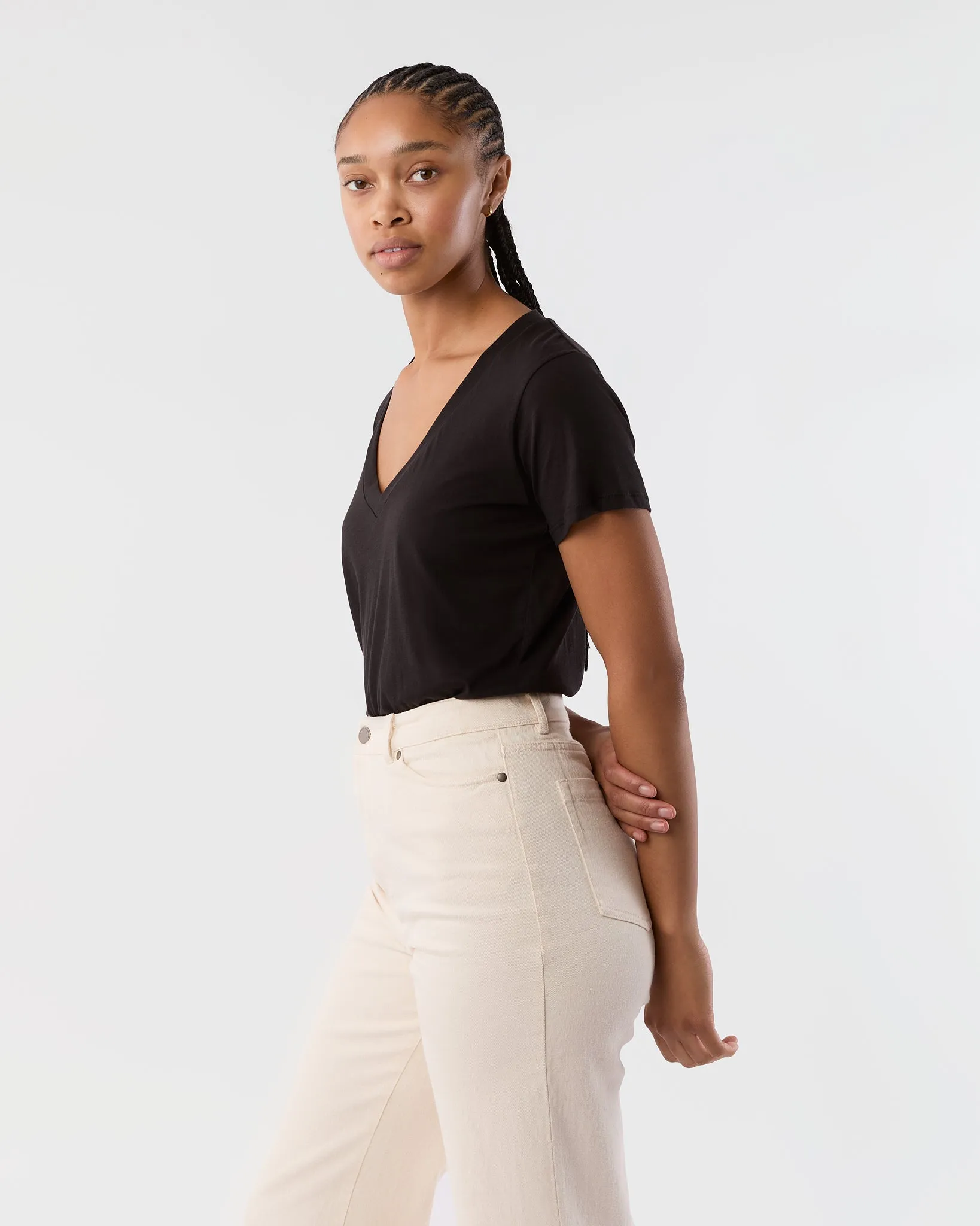 Short-Sleeved Deep-V Tee in Black Pima Cotton sold by Mashburn product image thumbnail 5