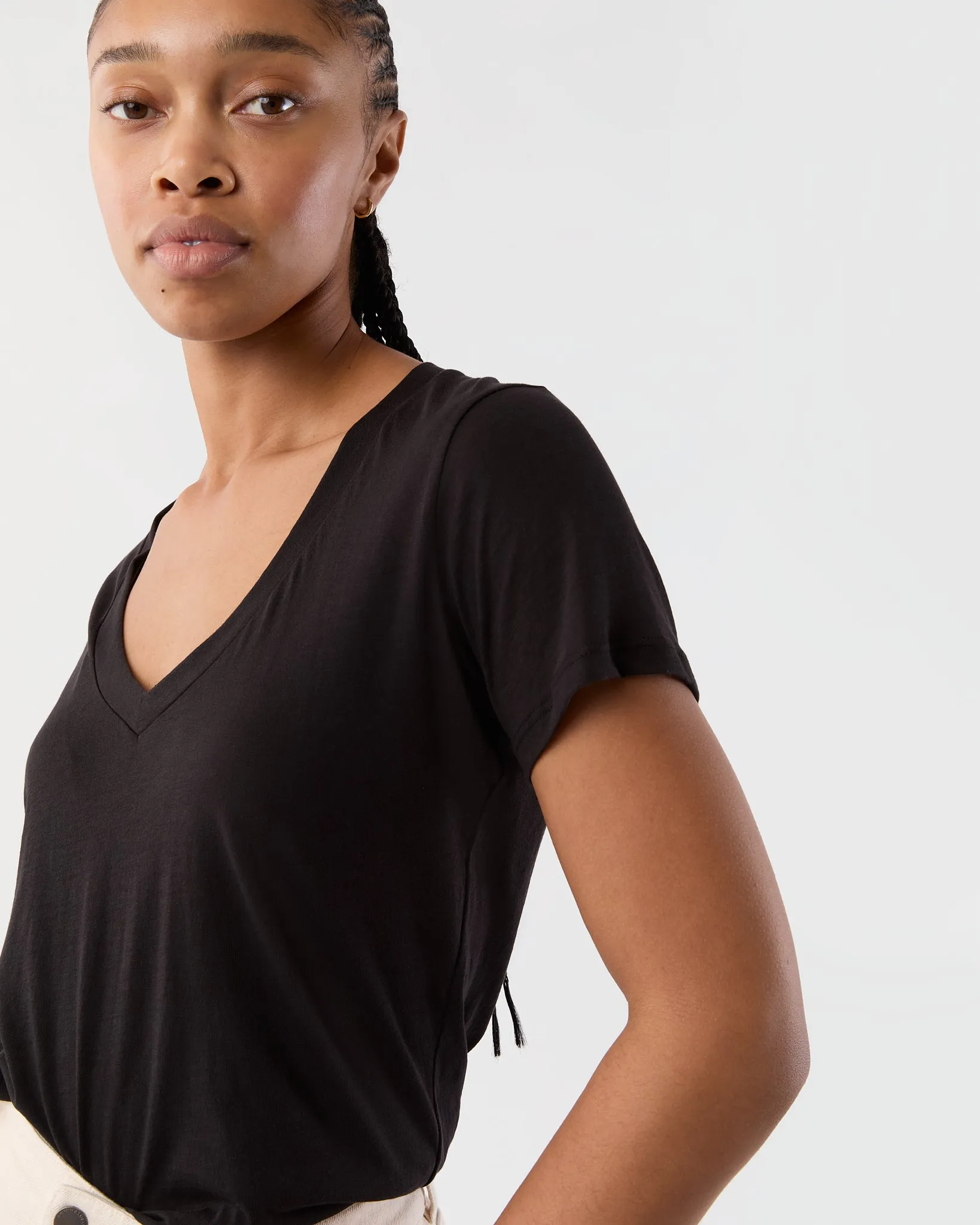 Short-Sleeved Deep-V Tee in Black Pima Cotton sold by Mashburn product image thumbnail 3