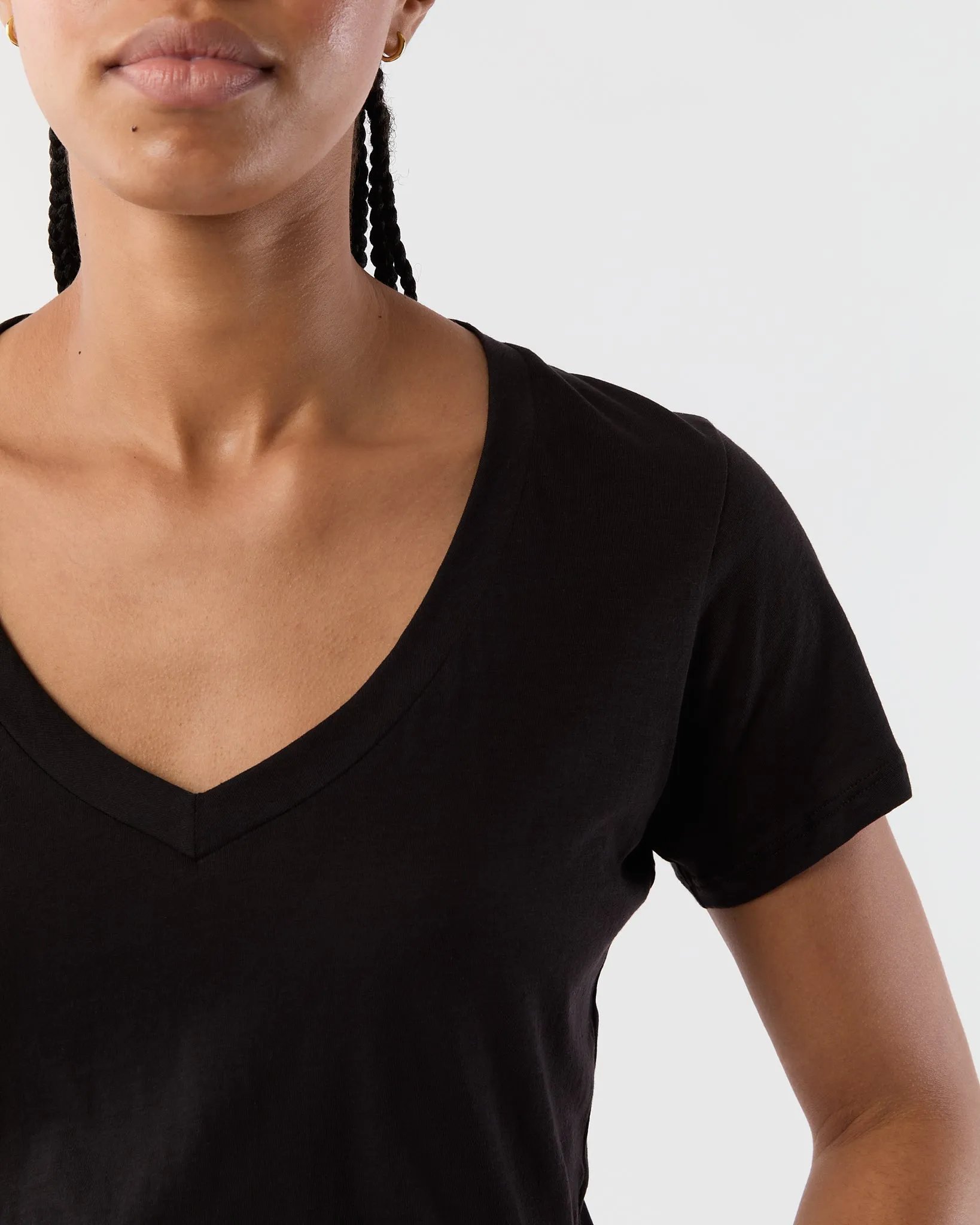 Short-Sleeved Deep-V Tee in Black Pima Cotton sold by Mashburn product image thumbnail 2