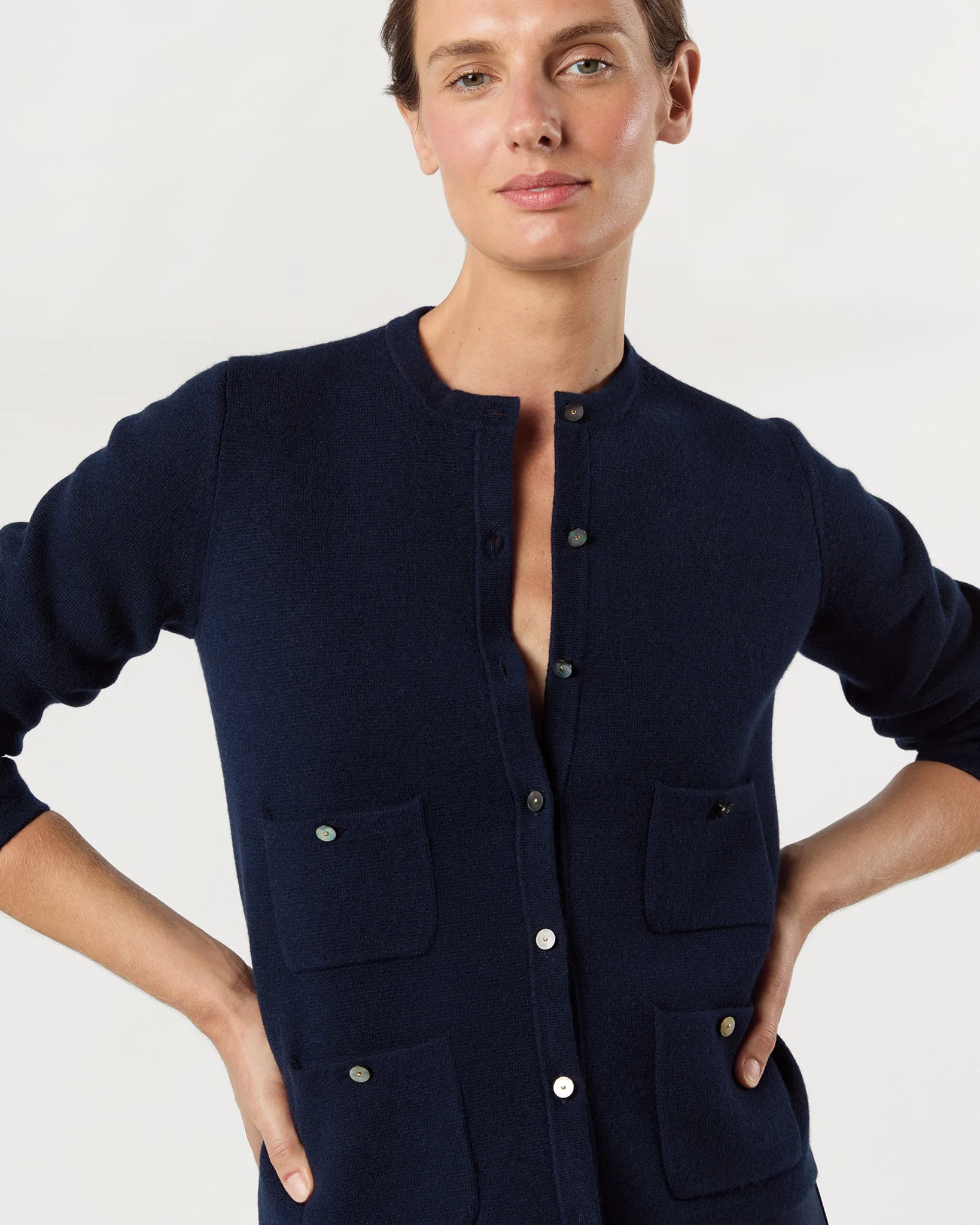 Gabby Cardigan in Navy Cashmere sold by Mashburn product image thumbnail 2