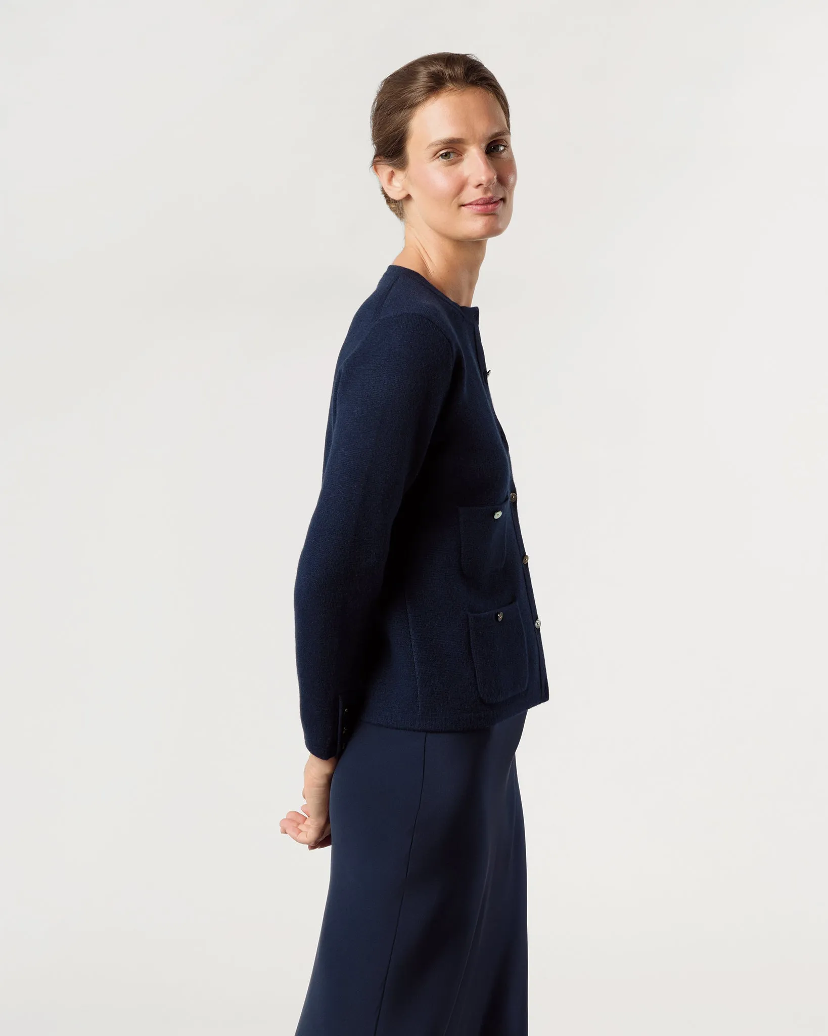 Gabby Cardigan in Navy Cashmere sold by Mashburn product image thumbnail 5