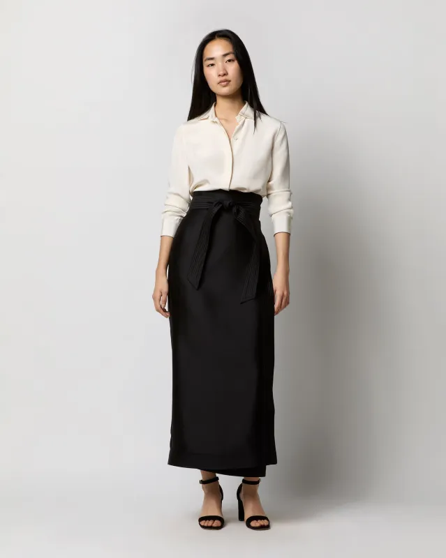 Kira Maxi Wrap Skirt in Black Silk/Wool sold by Mashburn