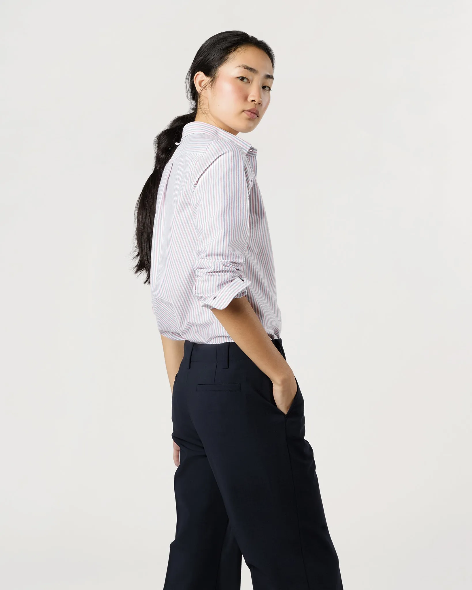 Schoolgirl Shirt in Blue/Red Multi Stripe Oxford sold by Mashburn product image thumbnail 4