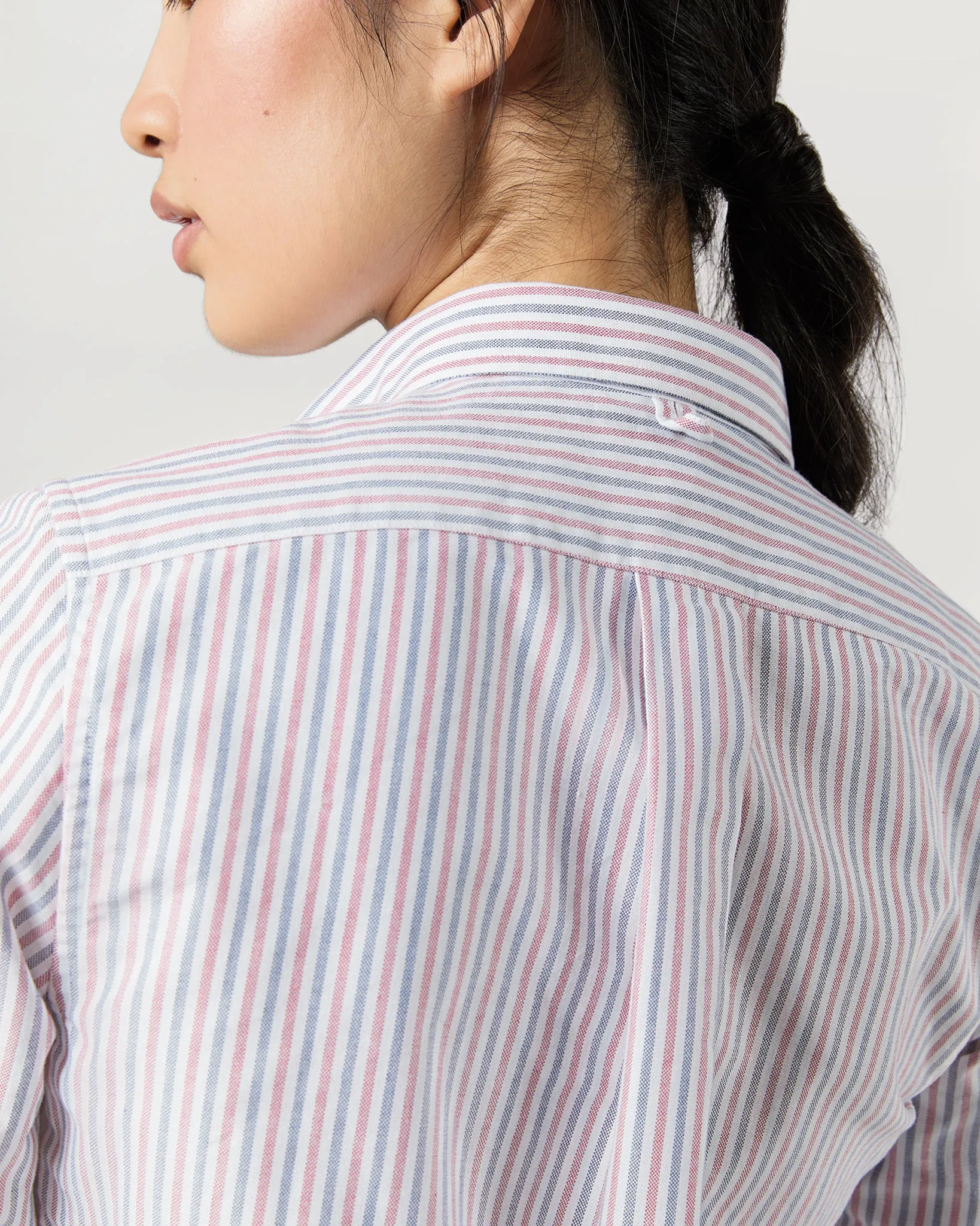 Schoolgirl Shirt in Blue/Red Multi Stripe Oxford sold by Mashburn product image thumbnail 5