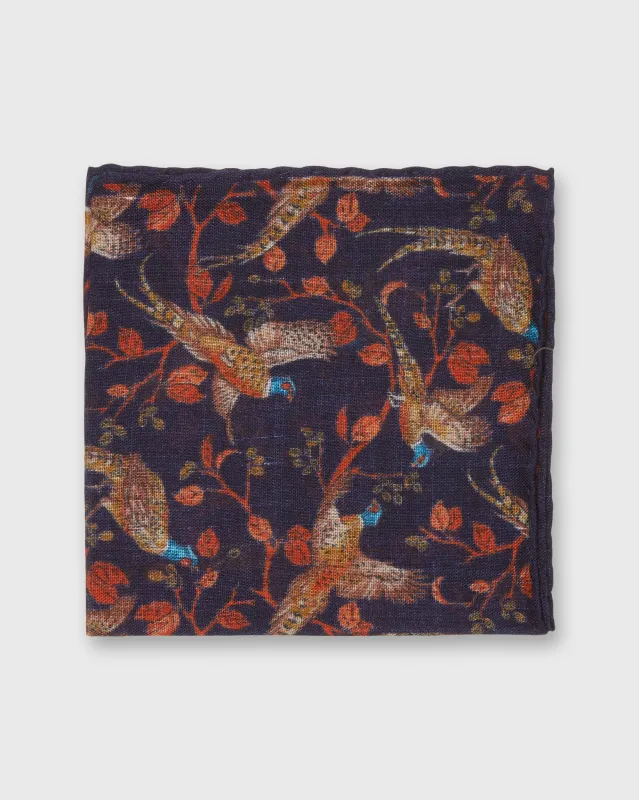 Wool/Silk Pocket Square in Midnight Pheasant sold by Mashburn
