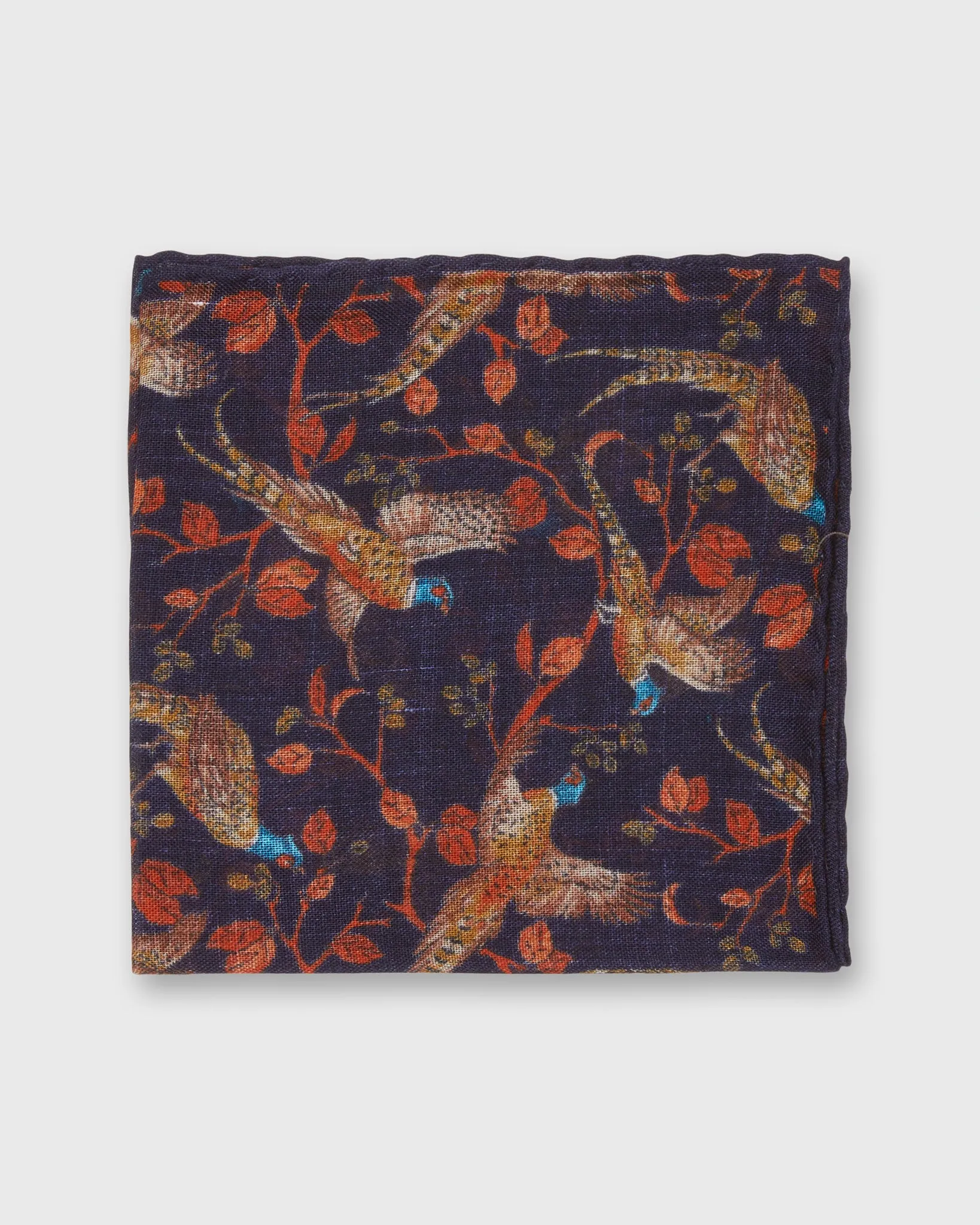 Wool/Silk Pocket Square in Midnight Pheasant sold by Mashburn