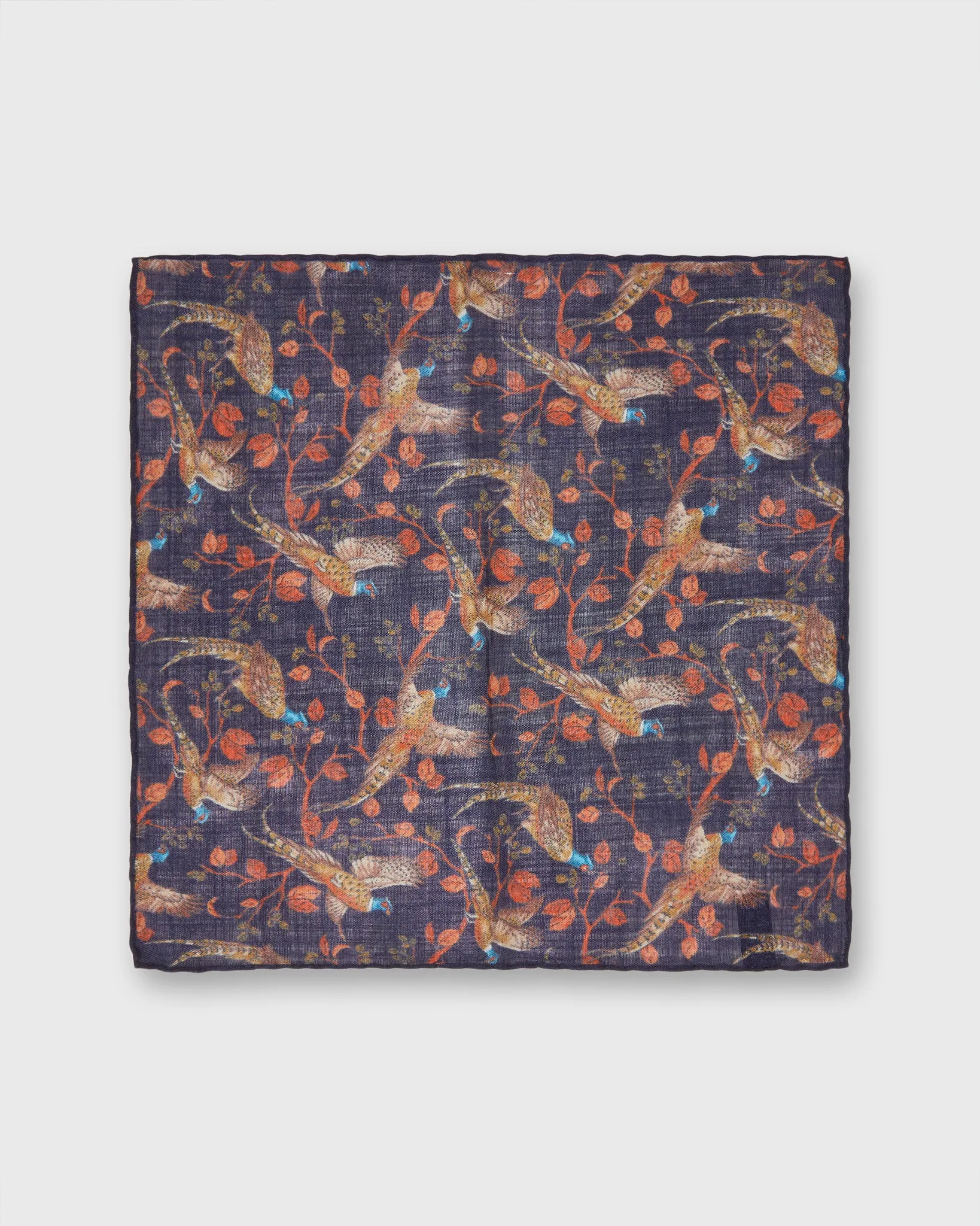 Wool/Silk Pocket Square in Midnight Pheasant sold by Mashburn product image thumbnail 2