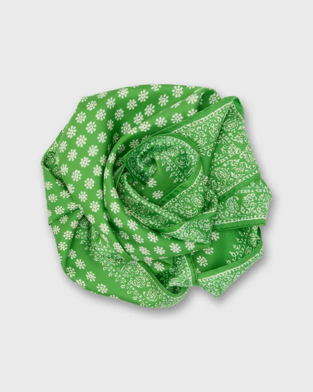 Medium Hand-Rolled Silk Scarf in Avocado/Ivory Floral Bandana sold by Mashburn