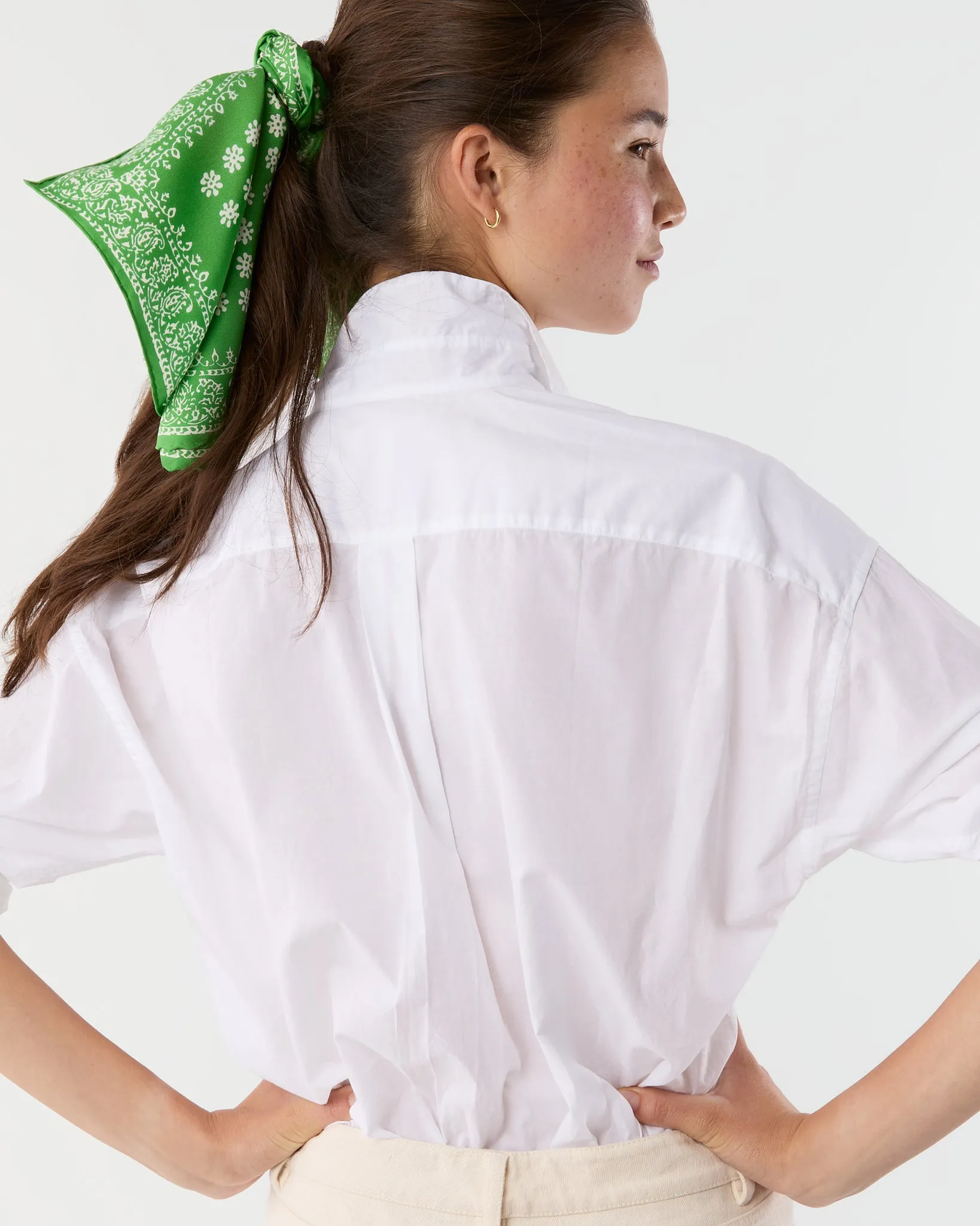 Medium Hand-Rolled Silk Scarf in Avocado/Ivory Floral Bandana sold by Mashburn product image thumbnail 3