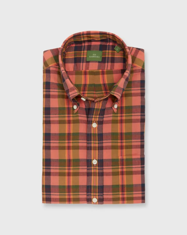 Button-Down Sport Shirt in Persimmon/Olive/Navy Madras sold by Mashburn