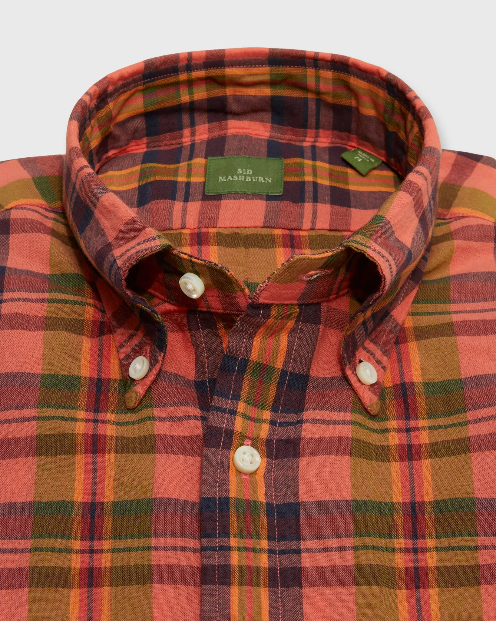 Button-Down Sport Shirt in Persimmon/Olive/Navy Madras sold by Mashburn product image thumbnail 2