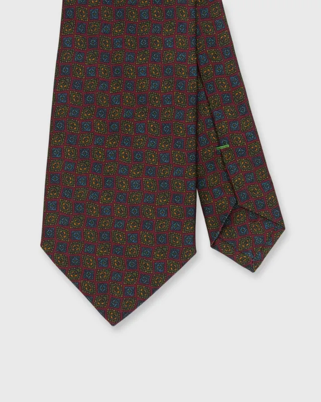 Silk Print Tie in Burgundy/Green/Blue Foulard sold by Mashburn