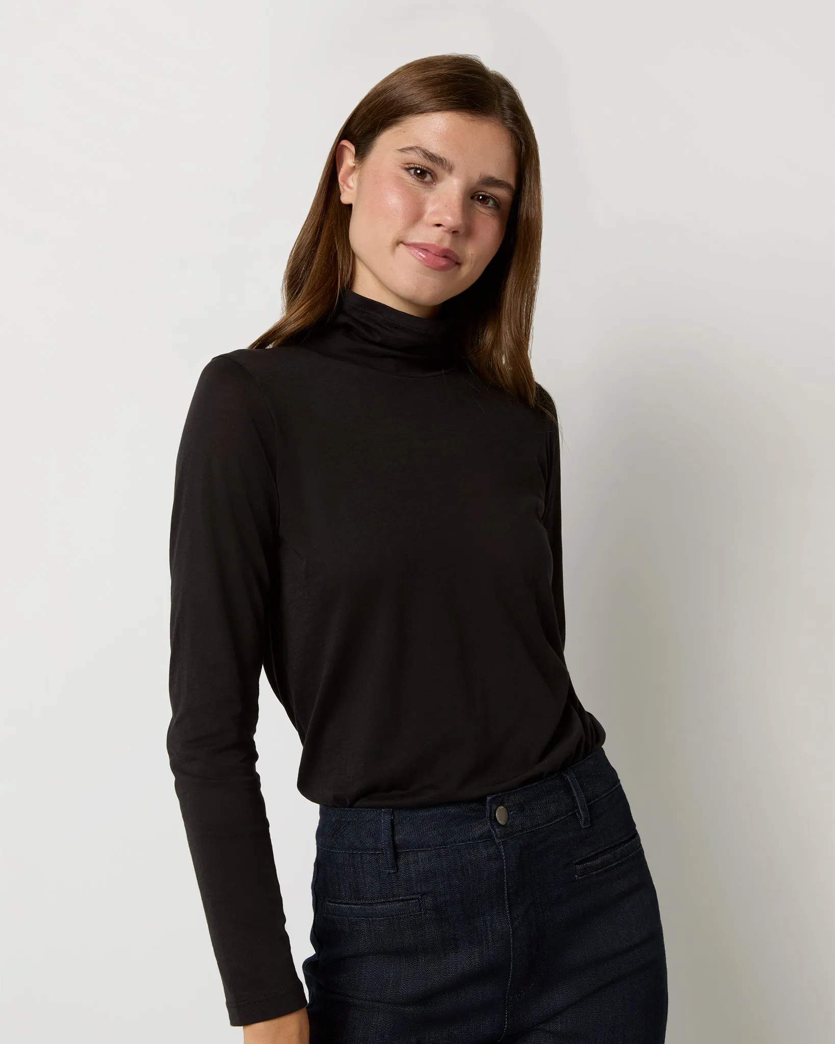 Turtleneck Tee in Black Pima Cotton sold by Mashburn