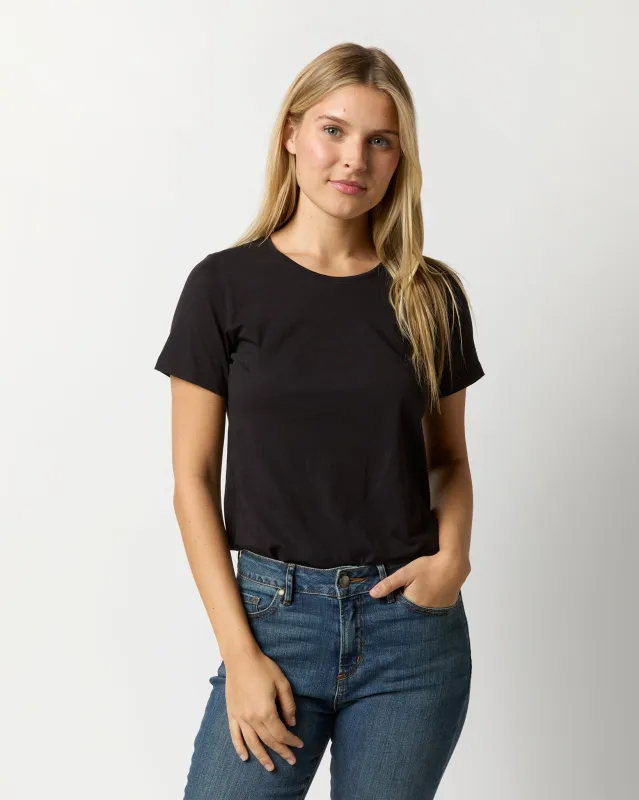 Short-Sleeved Relaxed Tee in Black Pima Cotton sold by Mashburn
