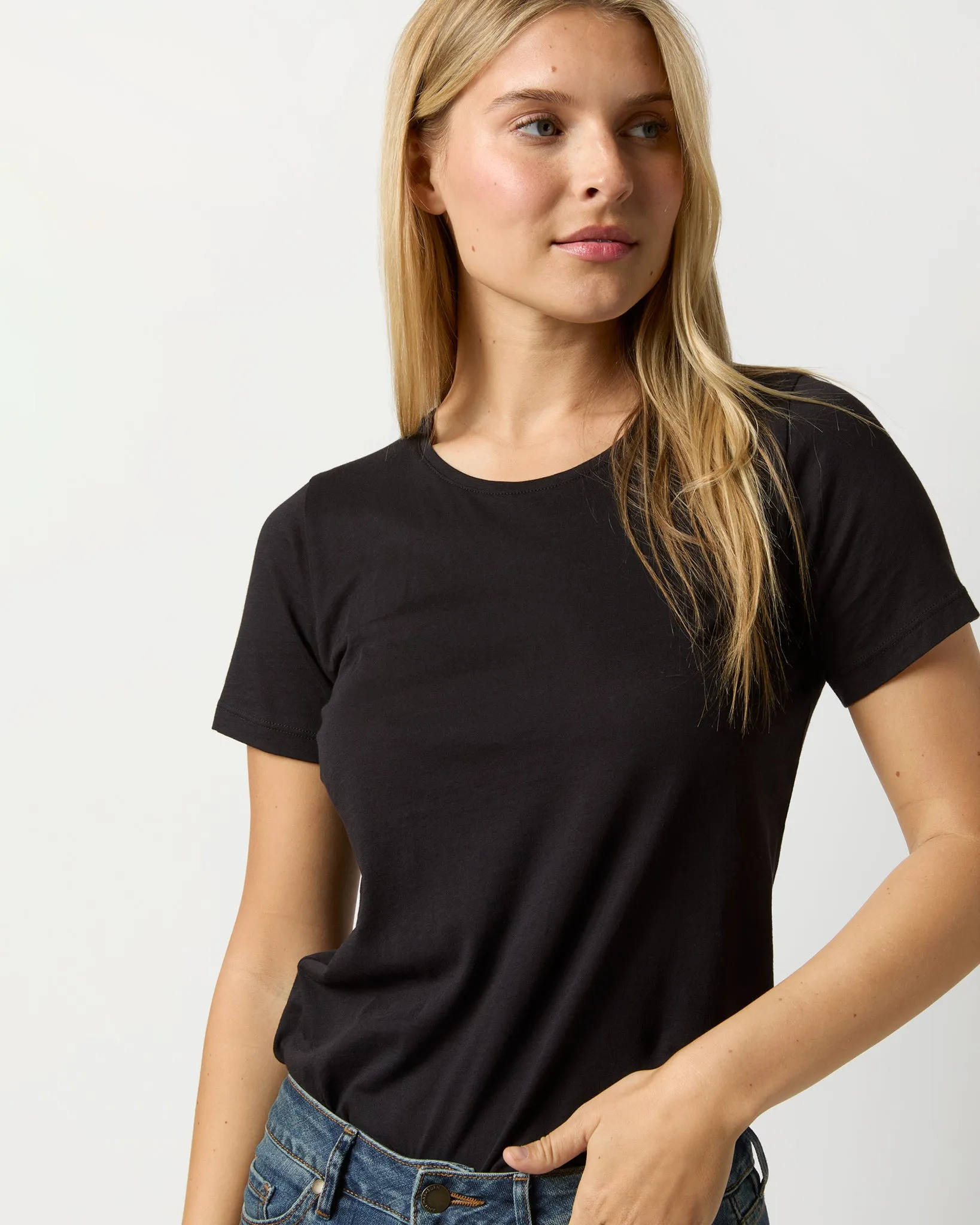Short-Sleeved Relaxed Tee in Black Pima Cotton sold by Mashburn product image thumbnail 2