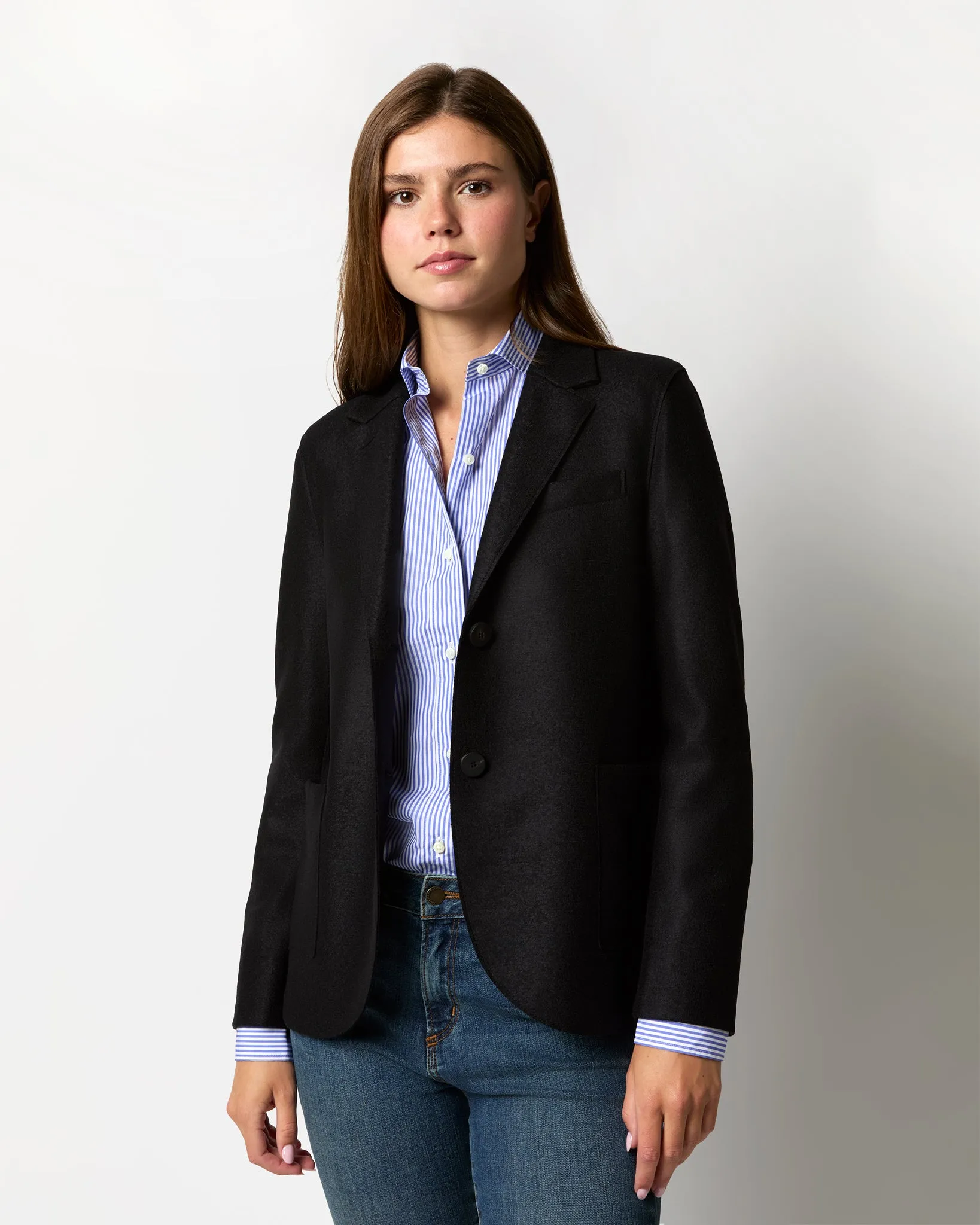 Stand Up Collar Blazer in Black sold by Mashburn