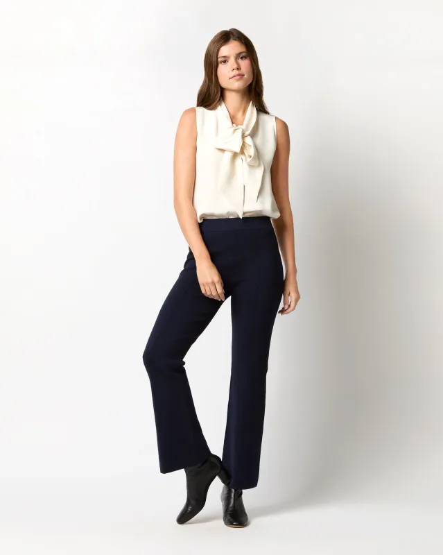 Lara Knit Flare Cropped Pant in Navy Supima Cotton sold by Mashburn