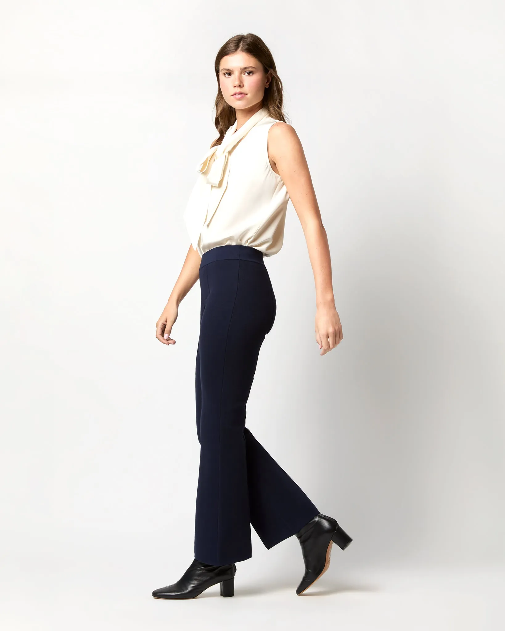 Lara Knit Flare Cropped Pant in Navy Supima Cotton sold by Mashburn product image thumbnail 3