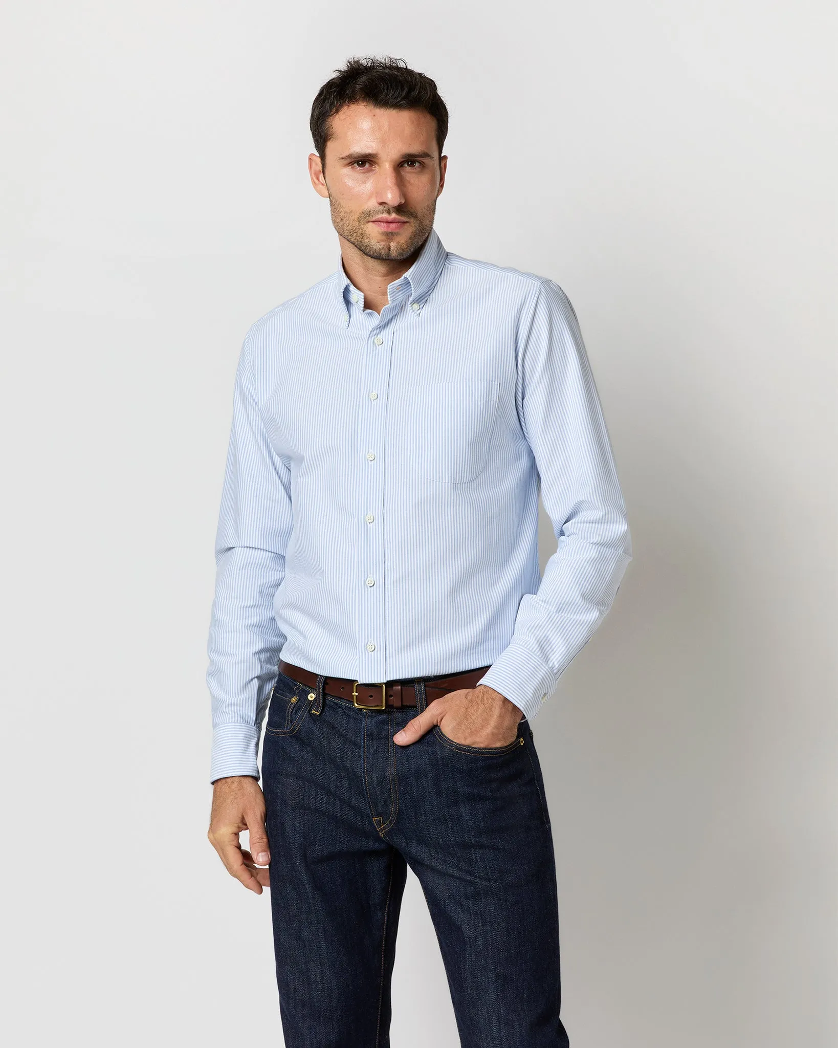 Button-Down Dress Shirt in Blue University Stripe Oxford sold by Mashburn product image thumbnail 2