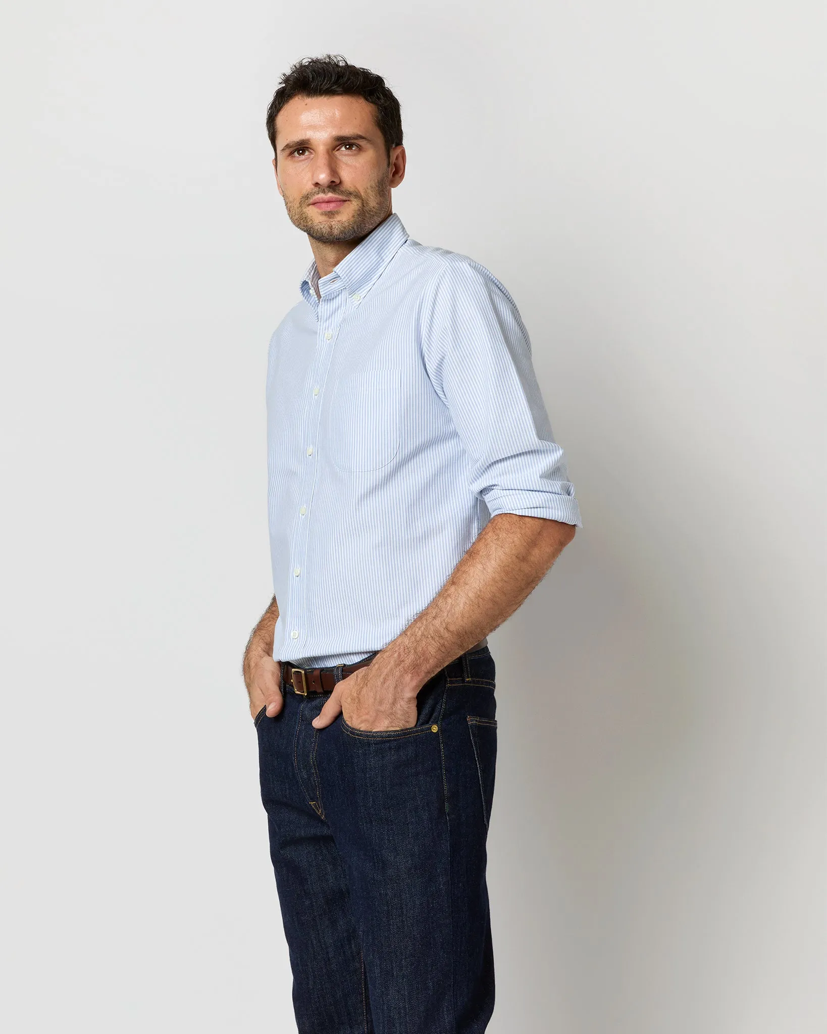 Button-Down Dress Shirt in Blue University Stripe Oxford sold by Mashburn product image thumbnail 5