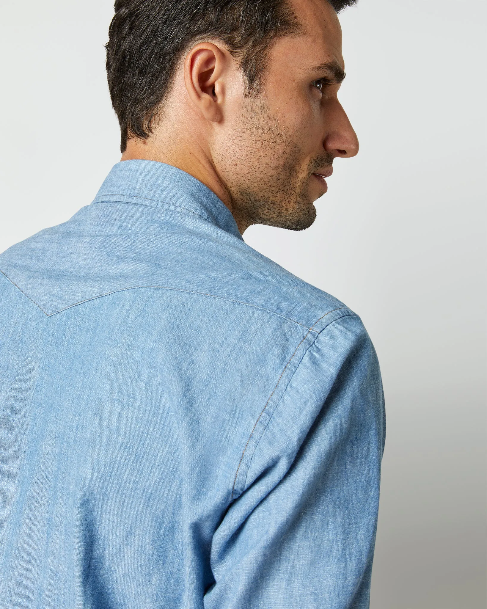 Western Work Shirt in Extra Light Washed Indigo Chambray sold by Mashburn product image thumbnail 5