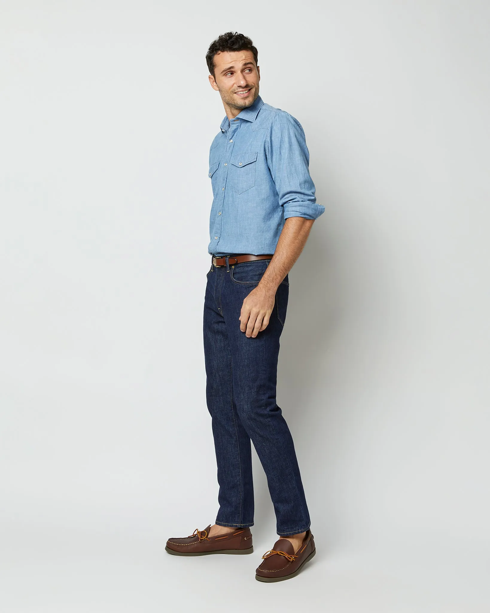 Western Work Shirt in Extra Light Washed Indigo Chambray sold by Mashburn product image thumbnail 4