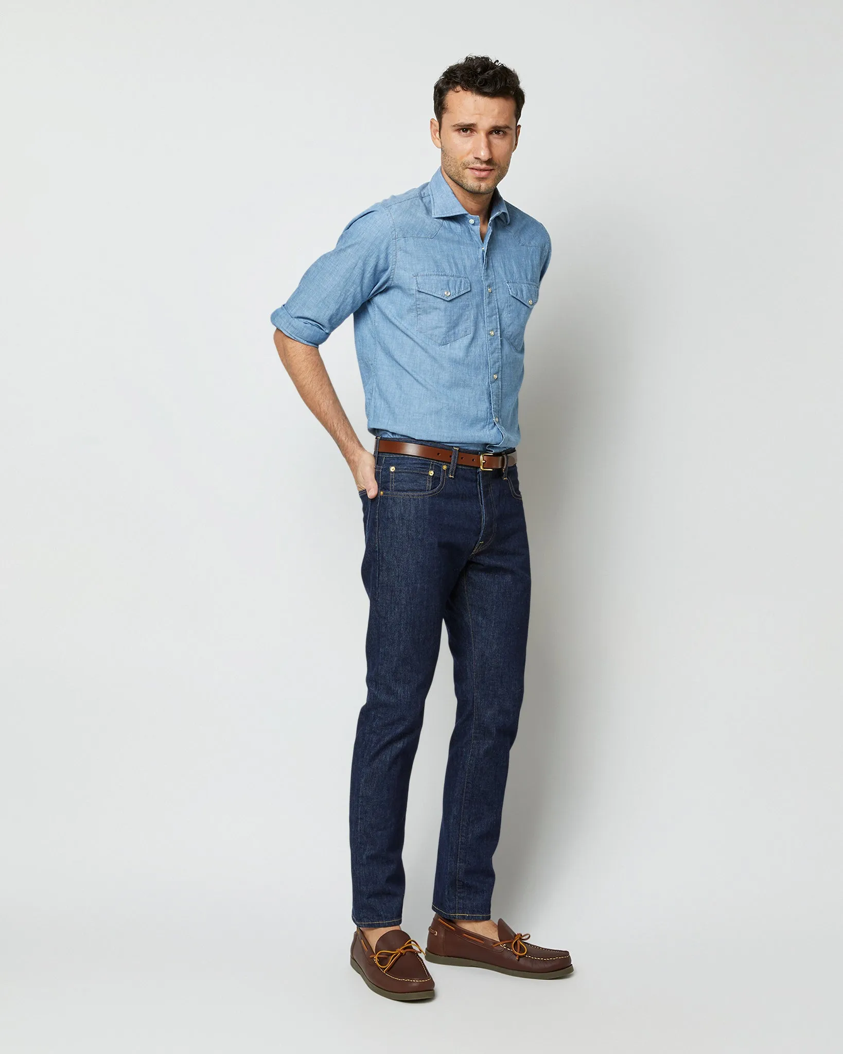 Western Work Shirt in Extra Light Washed Indigo Chambray sold by Mashburn product image thumbnail 3