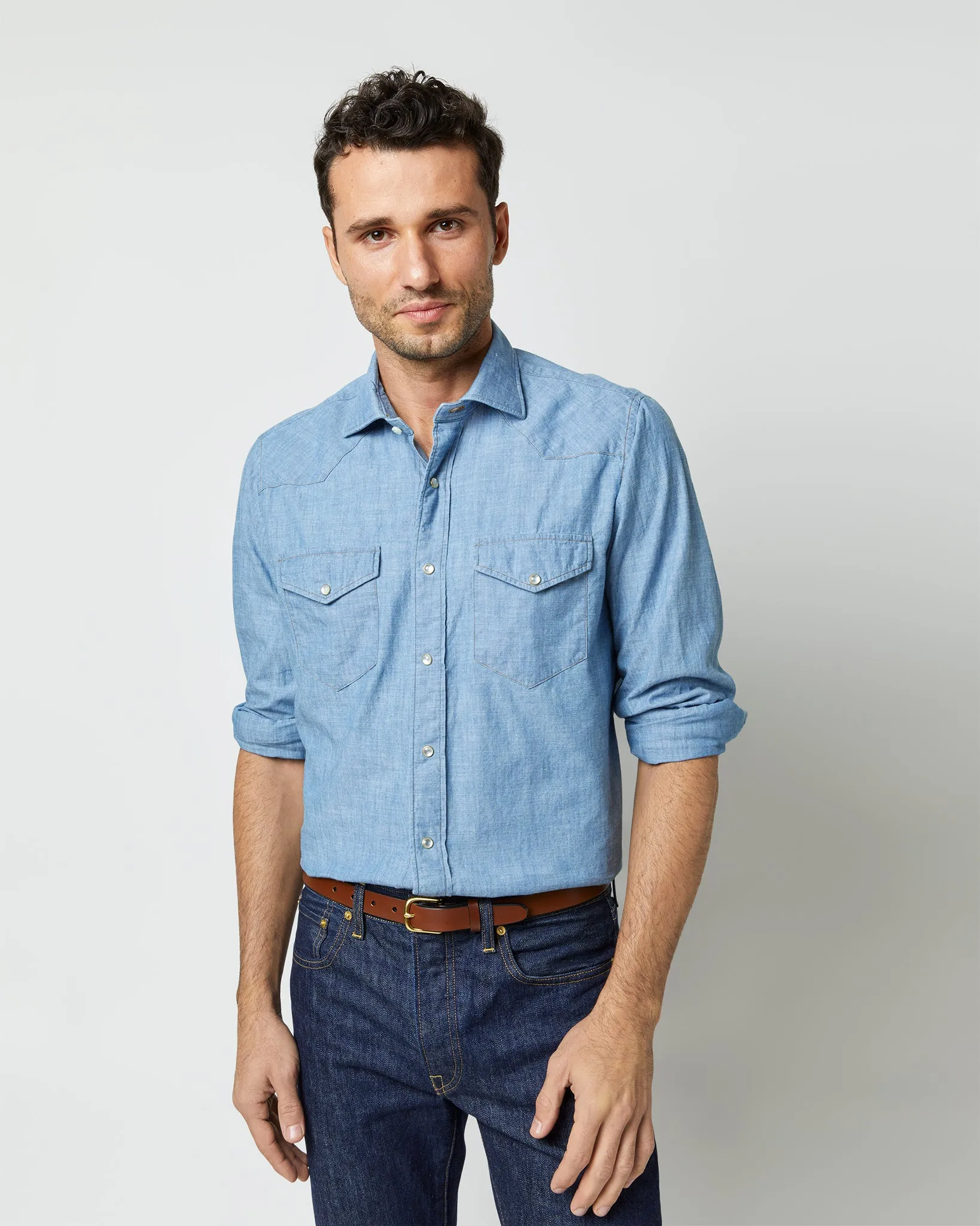 Western Work Shirt in Extra Light Washed Indigo Chambray sold by Mashburn product image thumbnail 2