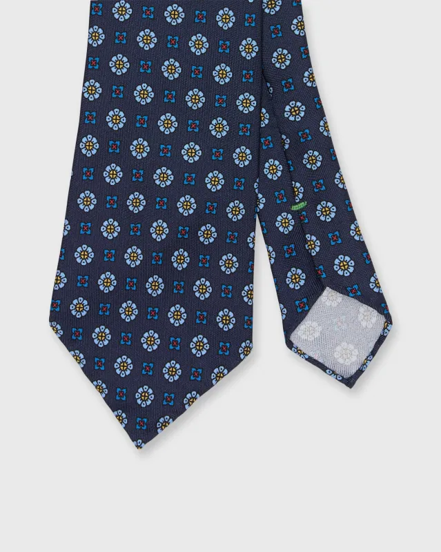 Silk Print Tie in Navy/Sky/Blue Foulard sold by Mashburn