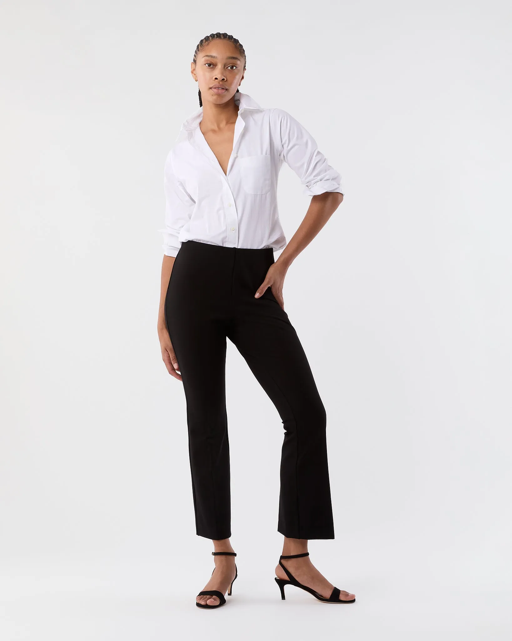 Faye Flare Cropped Pant in Black Ponte Knit sold by Mashburn