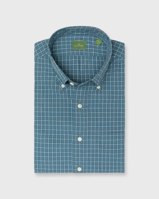 Button-Down Sport Shirt in Spruce/Tobacco/Bone Check Poplin sold by Mashburn