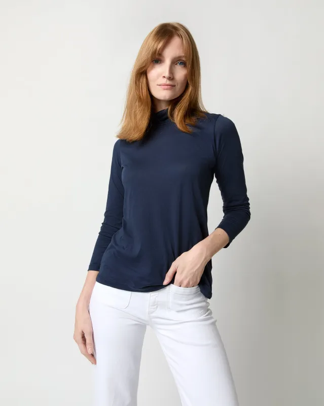 Turtleneck Tee in Navy Pima Cotton sold by Mashburn