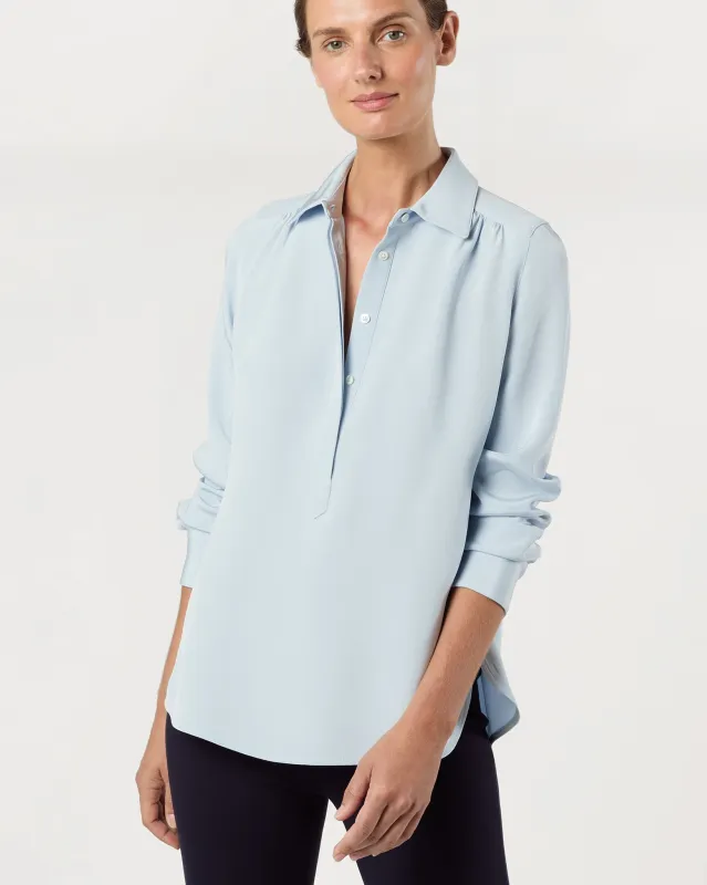 Natalia Blouse in Pale Blue Silk Crepe de Chine sold by Mashburn