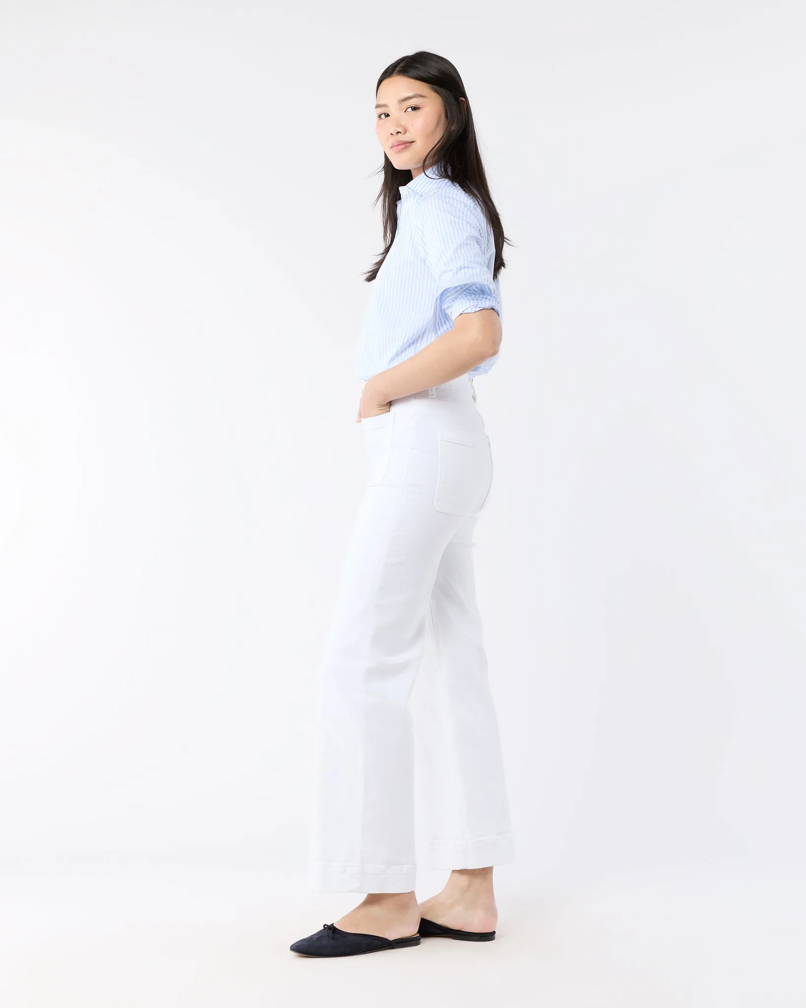 Tomboy Club Popover Shirt in Sky/White Awning Stripe Poplin sold by Mashburn product image thumbnail 4