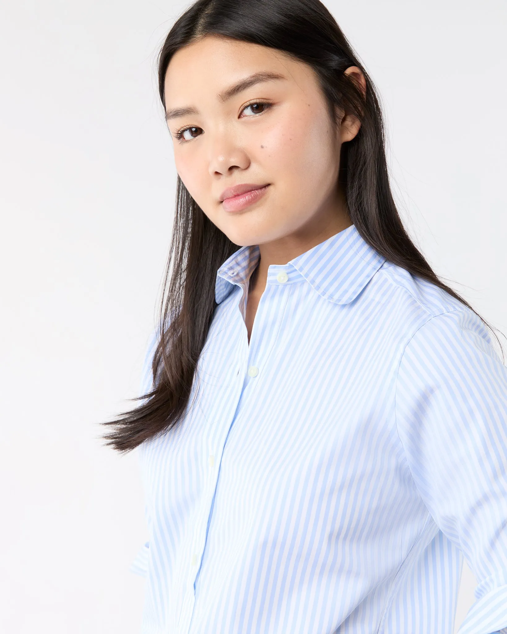 Tomboy Club Popover Shirt in Sky/White Awning Stripe Poplin sold by Mashburn product image thumbnail 2