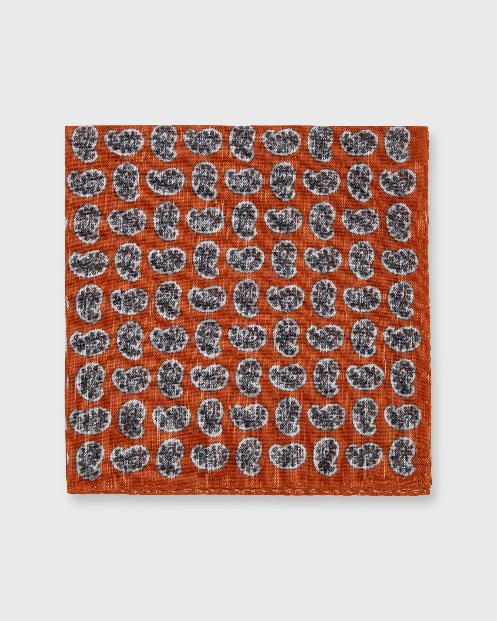 Cotolino Print Pocket Square in Orange/Brown/Cream Paisley sold by Mashburn
