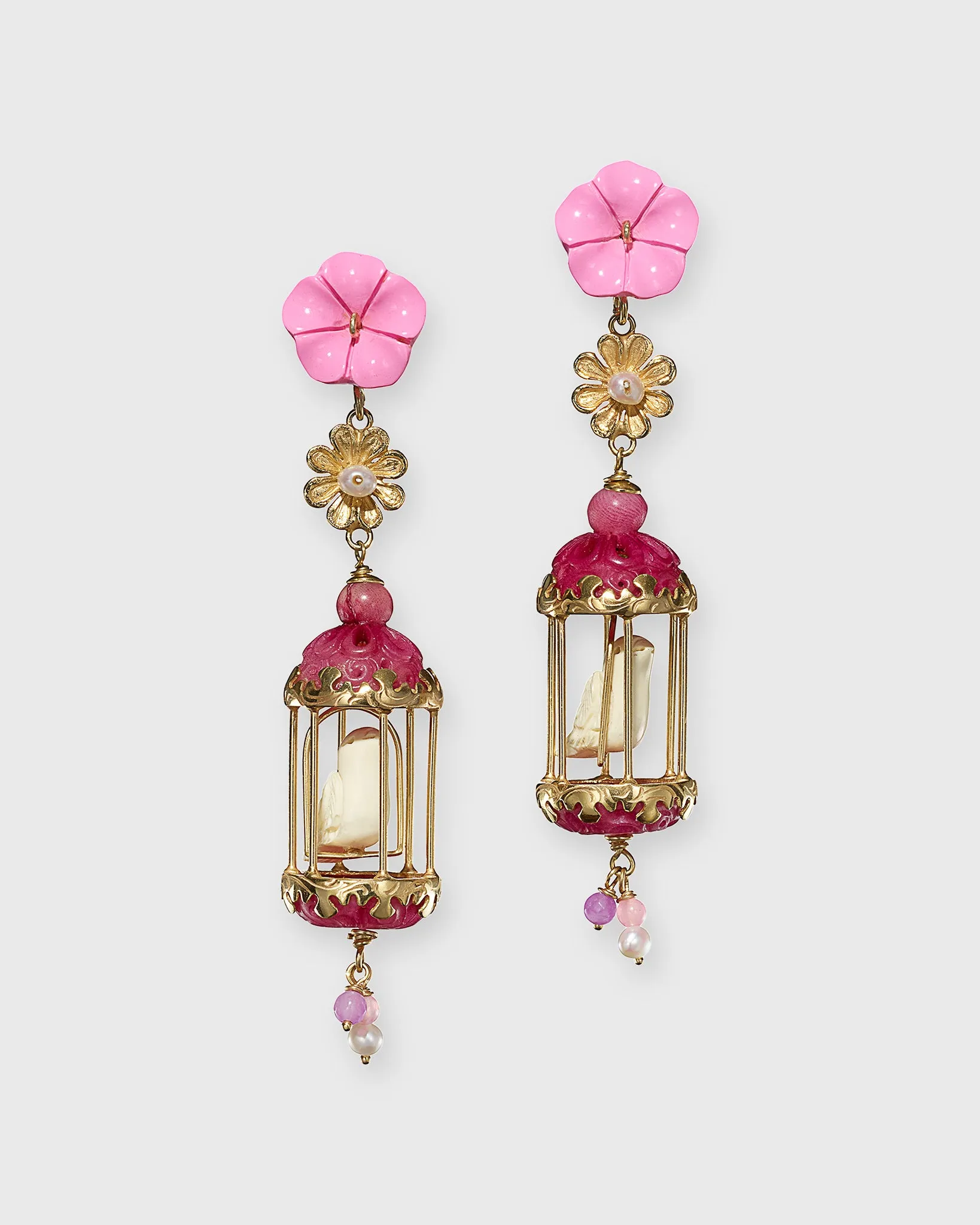Aviary Classic Earrings in Gold/Bubble Pink/Fuchsia/White sold by Mashburn
